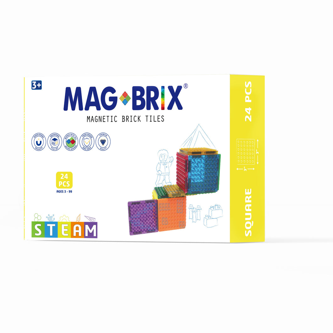 MAGBRIX® MAGNETIC BRICK TILE - SQUARE 24 PCS PACK